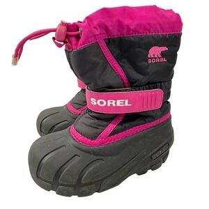 Sorel Flurry Winter Snow‎ Boots Toddler Size 10 Black Pink Insulated Waterproof